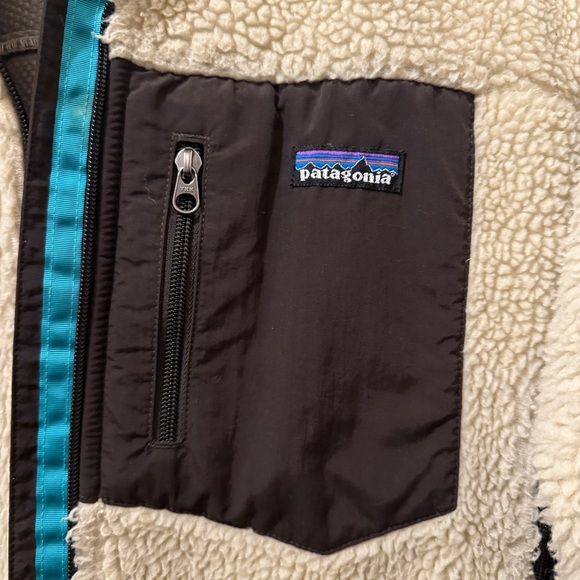 Patagonia Retro X Deep Pile Fleece Jacket Oatmeal Brown Blue SML RARE - Picture 4 of 5